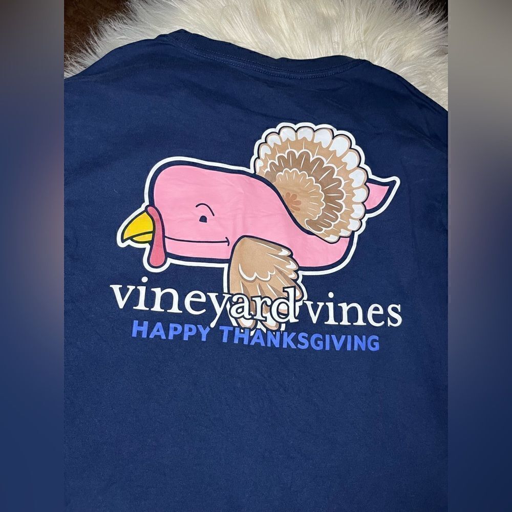 Vineyard Vines Turkey Whale Long-Sleeve Pocket Tee Happy Thanksgiving sz large